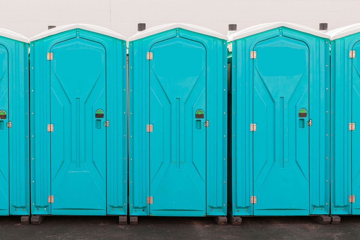 Industrial portable restroom units at a plant in Clinton, North Carolina