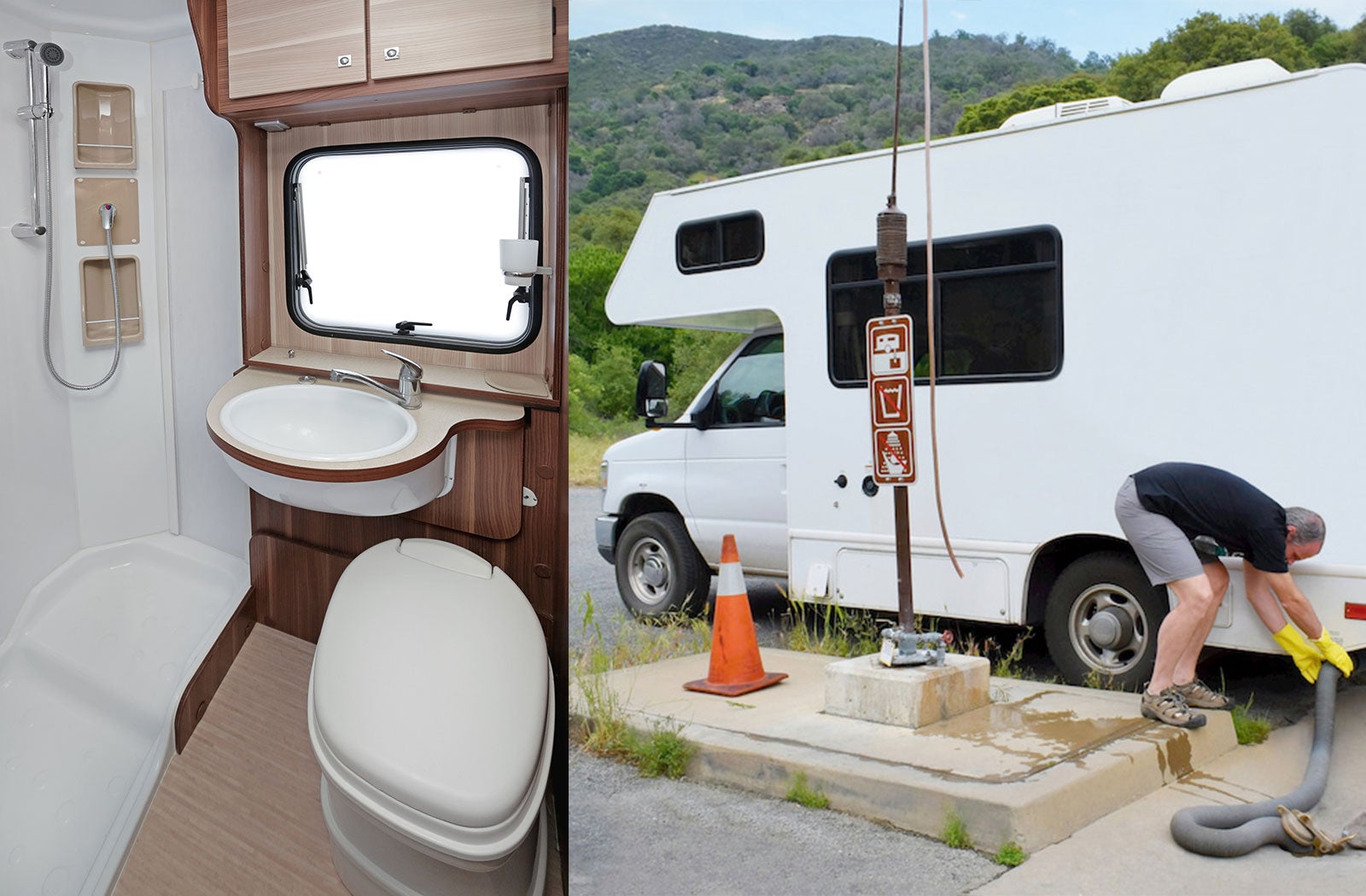 Portable RV/camper toilet and holding tank setup in Clinton, North Carolina