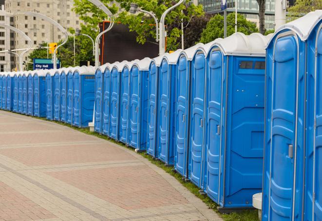 Seasonal porta potty units set up at a Clinton, North Carolina venue
