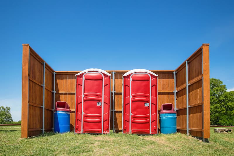 Short-term porta potty units staged for delivery in Clinton, North Carolina