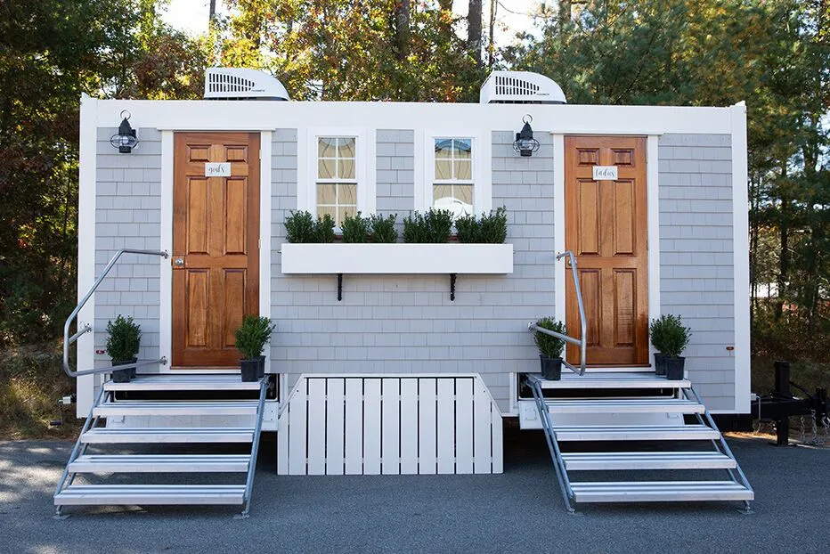 Wedding restroom units discretely staged at a venue in Clinton, North Carolina